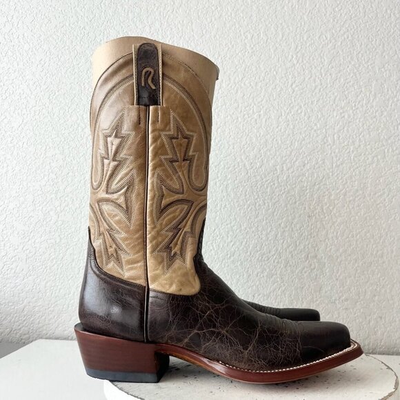 Rod Patrick Mens Cowboy Boots 10AA Antique Mocha Bison Brown Western Blunt Toe - Picture 2 of 11